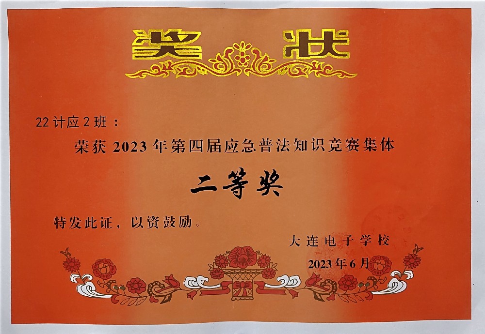 应急普法知识竞赛集体二等奖